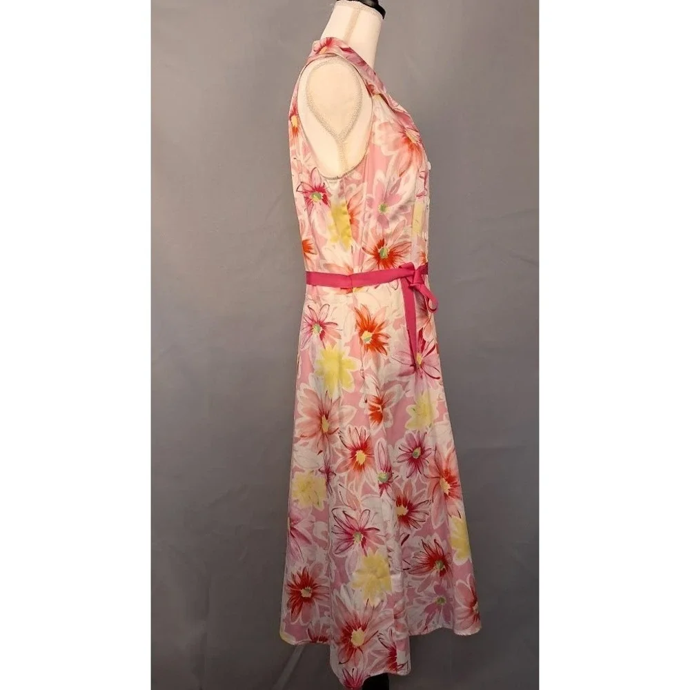 Vintage 90s SCARLETT 14‎ Floral Sleeveless Shirt Dress Pink Yellow Cottagecore